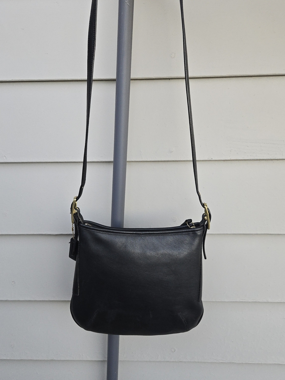 Coach Andrea Slim Zip Black Leather Crossbody with Gold Hardware (Style 9204)
